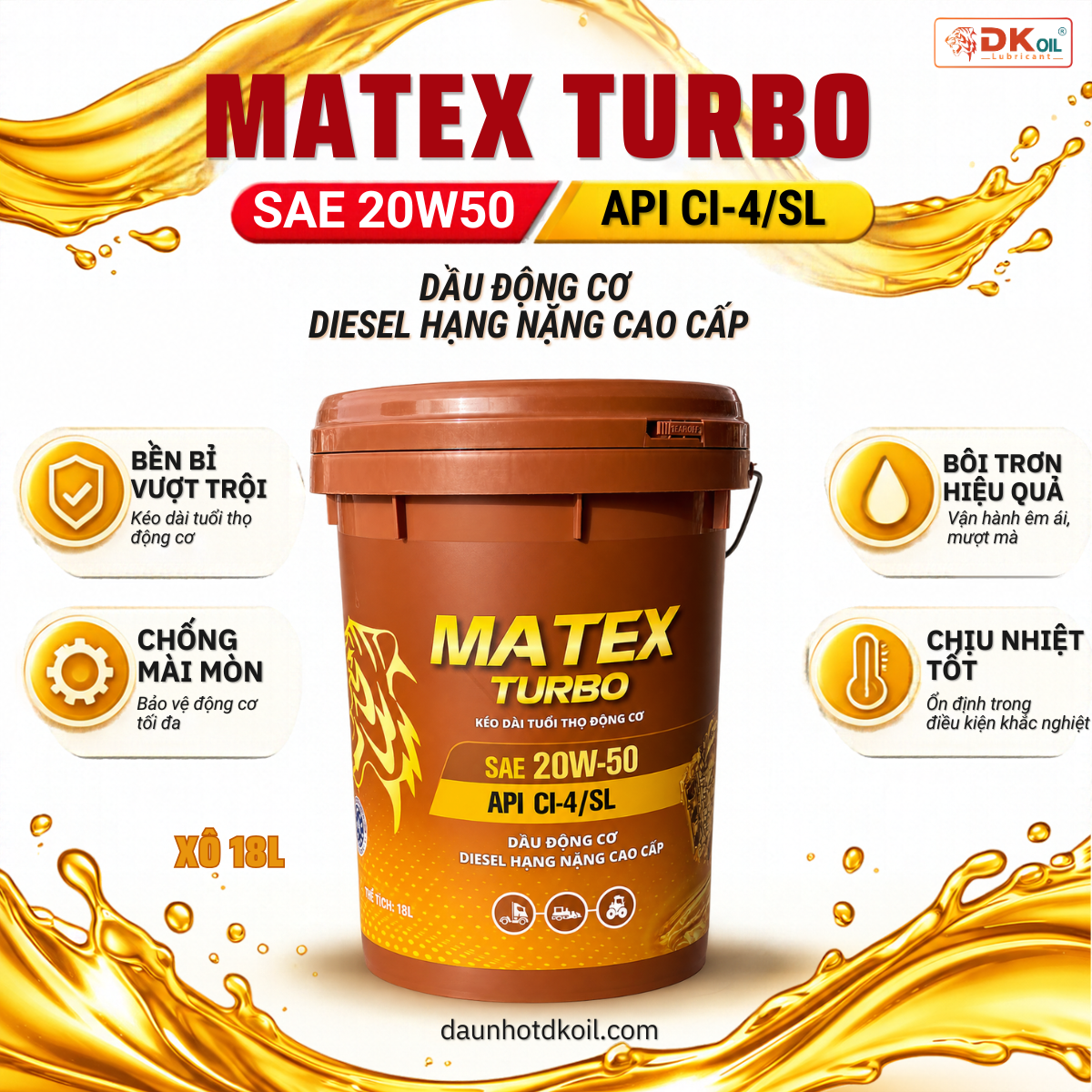 Dầu động cơ MATEX TURBO SAE 20W50, API CI4/SL