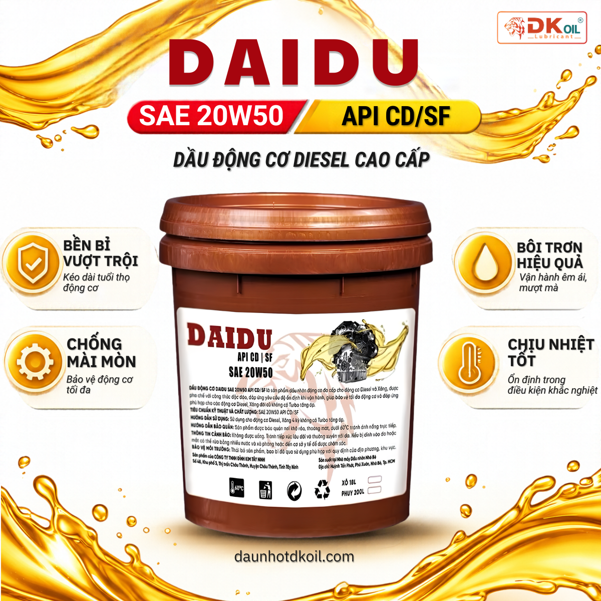 Dầu động cơ DAIDU SAE 20W50 API CD/SF