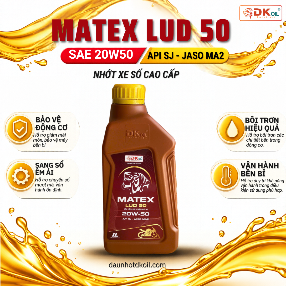 Dầu động cơ xe máy DKOIL MATEX LUD 50 SAE 20W50 API SJ JASO MA2